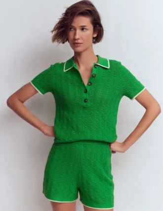 Pointelle Henley T-shirt Online Lime