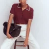 Pointelle Henley T-shirt Rich Chestnut Pointelle Henley T-shirt Rich Chestnut