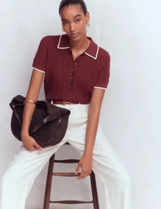 Pointelle Henley T-shirt Rich Chestnut