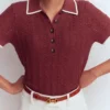 Pointelle Henley T-shirt Rich Chestnut Pointelle Henley T-shirt Rich Chestnut