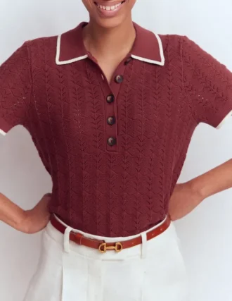 Pointelle Henley T-shirt Rich Chestnut