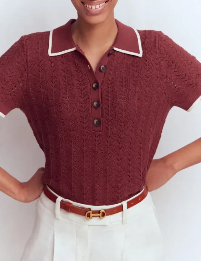 Pointelle Henley T-shirt Rich Chestnut Pointelle Henley T-shirt Rich Chestnut