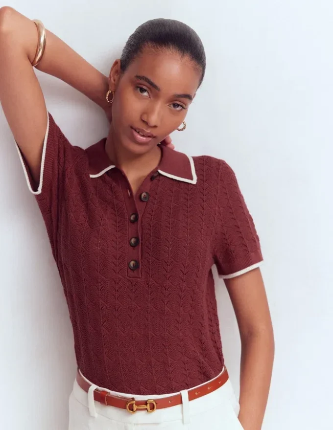Pointelle Henley T-shirt Rich Chestnut Pointelle Henley T-shirt Rich Chestnut
