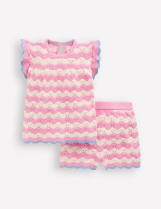 Pointelle Knitted Play Set Pink Wave
