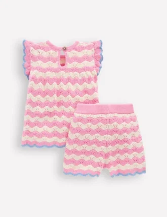 Pointelle Knitted Play Set Pink Wave