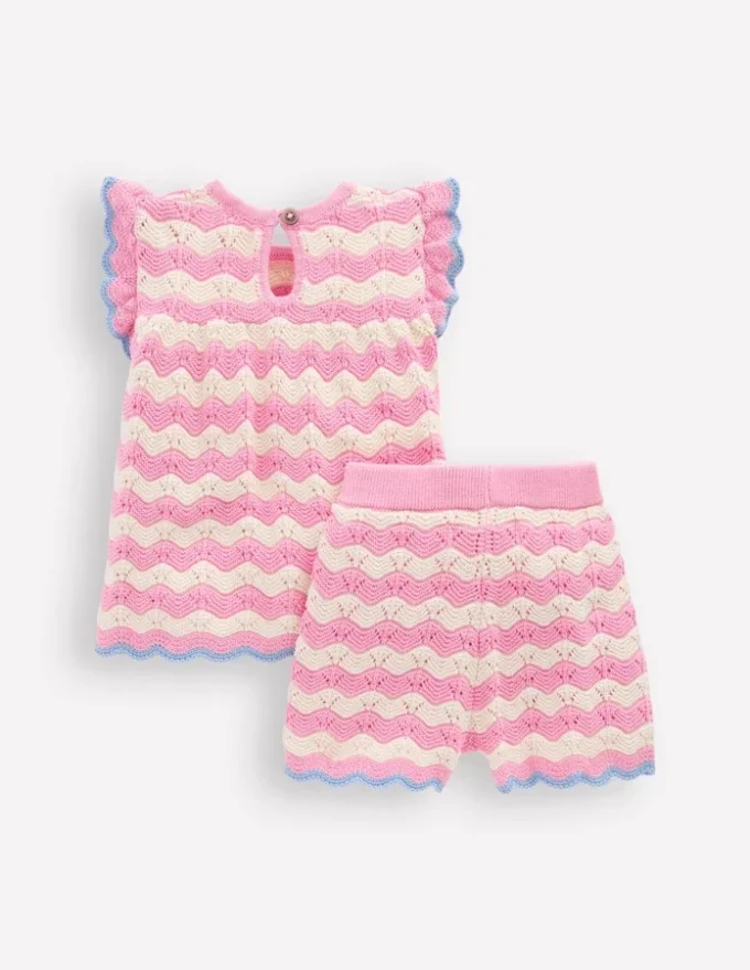 Pointelle Knitted Play Set Pink Wave