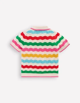 Pointelle Knitted Polo Top Ecru Marl Multi Wave Pointelle Knitted Polo Top Ecru Marl Multi Wave