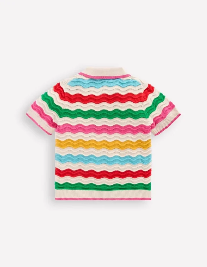 Pointelle Knitted Polo Top Ecru Marl Multi Wave Pointelle Knitted Polo Top Ecru Marl Multi Wave
