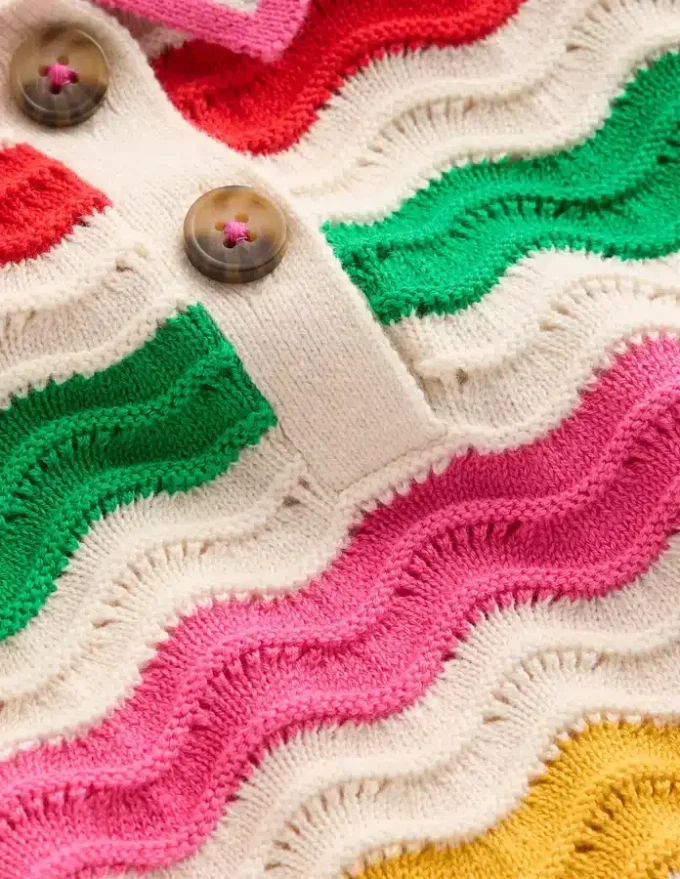 Pointelle Knitted Polo Top Ecru Marl Multi Wave Pointelle Knitted Polo Top Ecru Marl Multi Wave
