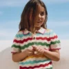 Pointelle Knitted Polo Top Ecru Marl Multi Wave Pointelle Knitted Polo Top Ecru Marl Multi Wave