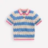 Pointelle Knitted Polo Top Wave Blue