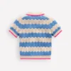 Pointelle Knitted Polo Top Wave Blue