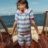 Pointelle Knitted Polo Top Wave Blue