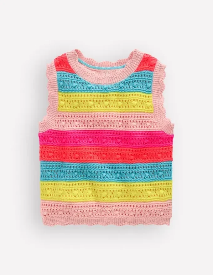 Pointelle Knitted Vest Neon Stripe