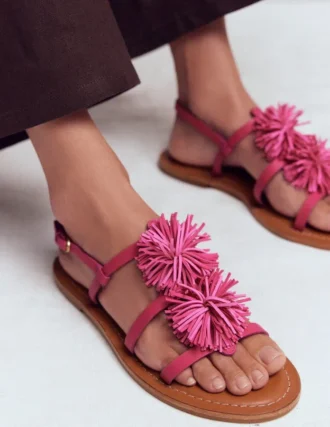 Pom Pom Flat Sandals Pink