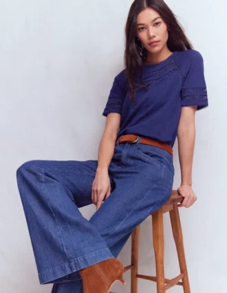 Poppy Trim Crew T-shirt Blue Twilight