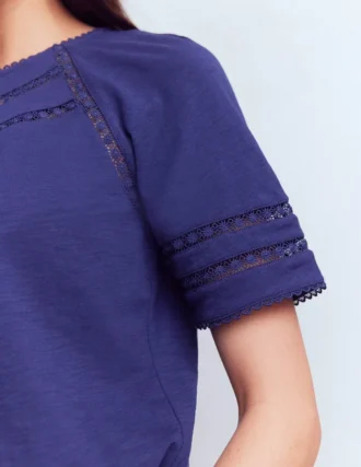 Poppy Trim Crew T-shirt Blue Twilight