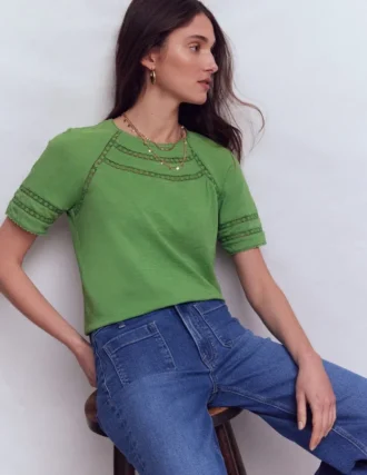 Poppy Trim Crew T-shirt Bright Emerald