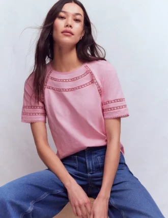 Poppy Trim Crew T-shirt Pink Dolphin