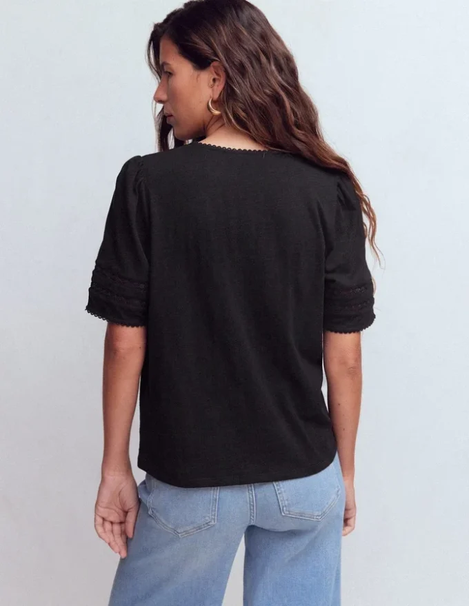 Poppy Trim V Neck T-Shirt Black Poppy Trim V Neck T-Shirt Black