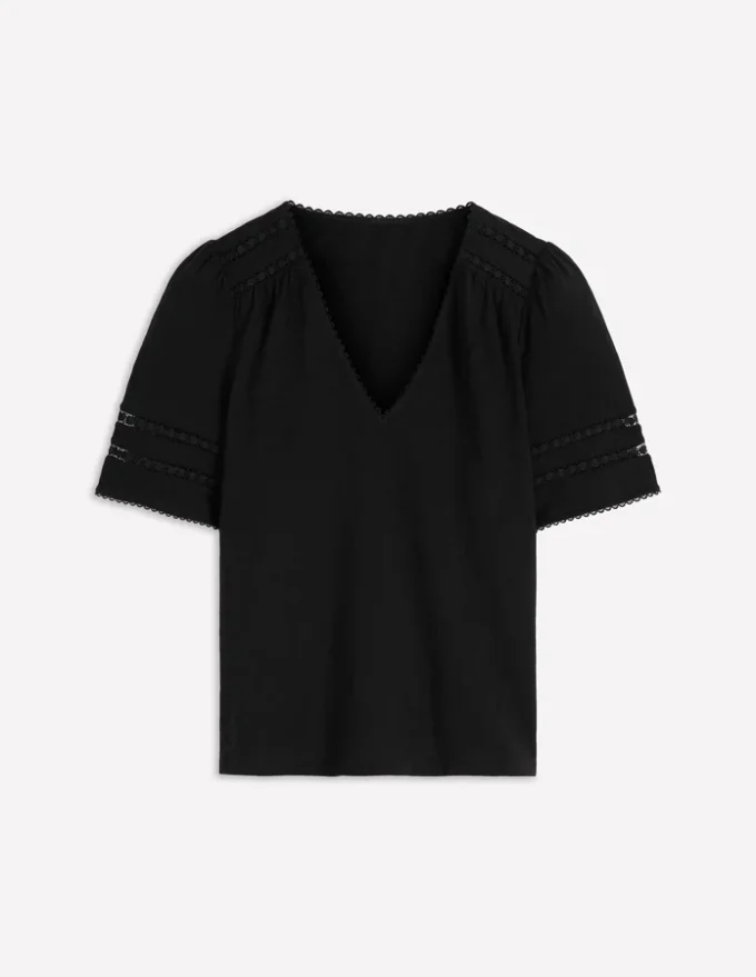 Poppy Trim V Neck T-Shirt Black Poppy Trim V Neck T-Shirt Black