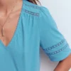 Poppy Trim V Neck T-Shirt Duck Egg Blue Poppy Trim V Neck T-Shirt Duck Egg Blue