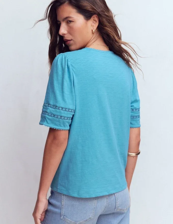 Poppy Trim V Neck T-Shirt Duck Egg Blue Poppy Trim V Neck T-Shirt Duck Egg Blue