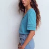 Poppy Trim V Neck T-Shirt Duck Egg Blue Poppy Trim V Neck T-Shirt Duck Egg Blue