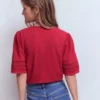 Poppy Trim V Neck T-Shirt Terracotta Red