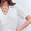 Poppy Trim V Neck T-Shirt White Poppy Trim V Neck T-Shirt White