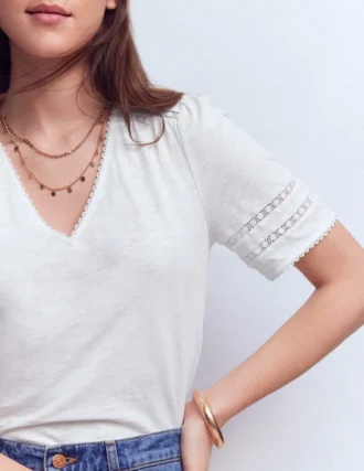 Poppy Trim V Neck T-Shirt White