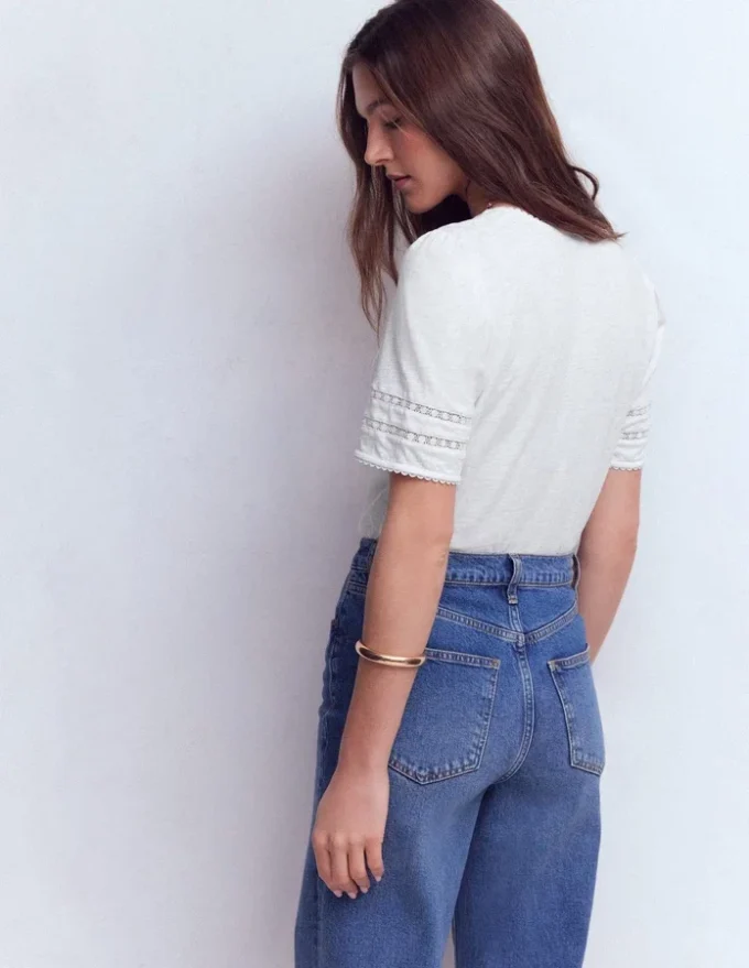 Poppy Trim V Neck T-Shirt White Poppy Trim V Neck T-Shirt White