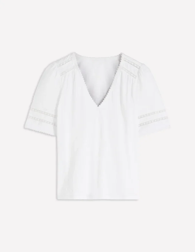 Poppy Trim V Neck T-Shirt White Poppy Trim V Neck T-Shirt White