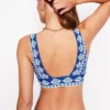 Porto V-neck Bikini Top Bright Blue, Ornate Stripe