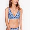 Porto V-neck Bikini Top Bright Blue, Ornate Stripe