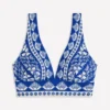 Porto V-neck Bikini Top Bright Blue, Ornate Stripe