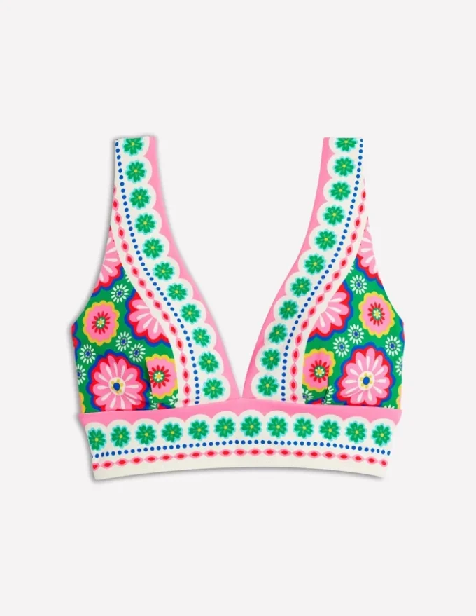 Porto V-neck Bikini Top Multi, Flower Tile