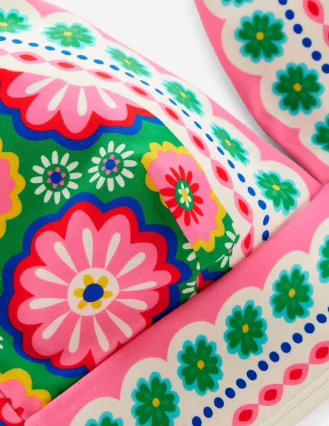 Porto V-neck Bikini Top Multi, Flower Tile
