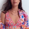 Porto V-neck Bikini Top Pink Power, Flourishing Meadow Porto V-neck Bikini Top Pink Power, Flourishing Meadow