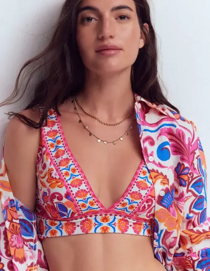 Porto V-neck Bikini Top Pink Power, Flourishing Meadow Porto V-neck Bikini Top Pink Power, Flourishing Meadow