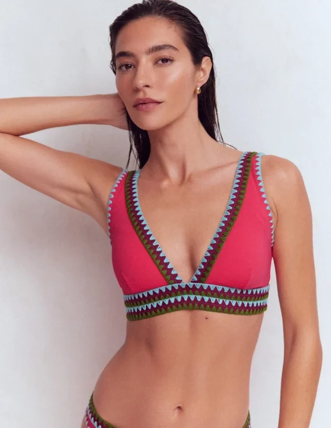 Porto V-neck Bikini Top Rosy, Embroidery Porto V-neck Bikini Top Rosy, Embroidery