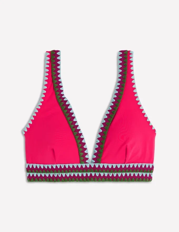 Porto V-neck Bikini Top Rosy, Embroidery Porto V-neck Bikini Top Rosy, Embroidery