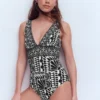 Porto V-neck Swimsuit Black, Geo Stamp Porto V-neck Swimsuit Black, Geo Stamp