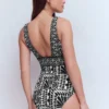 Porto V-neck Swimsuit Black, Geo Stamp Porto V-neck Swimsuit Black, Geo Stamp