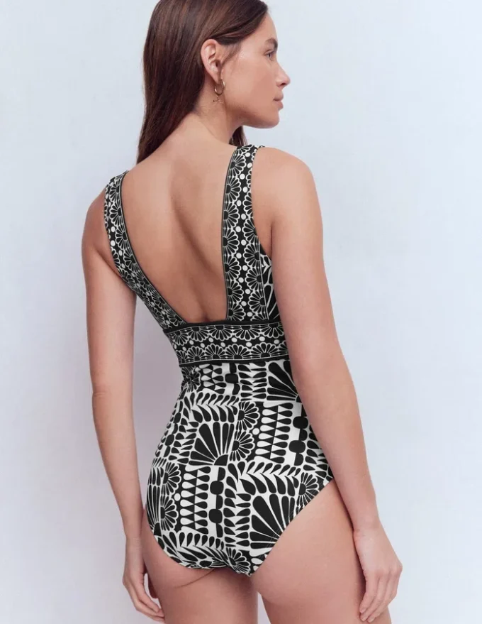 Porto V-neck Swimsuit Black, Geo Stamp Porto V-neck Swimsuit Black, Geo Stamp
