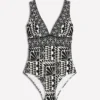 Porto V-neck Swimsuit Black, Geo Stamp Porto V-neck Swimsuit Black, Geo Stamp