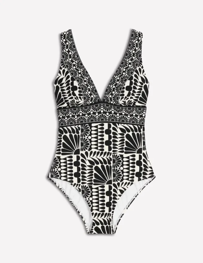 Porto V-neck Swimsuit Black, Geo Stamp Porto V-neck Swimsuit Black, Geo Stamp