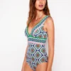 Porto V-neck Swimsuit Bright Blue, Botanic Blush