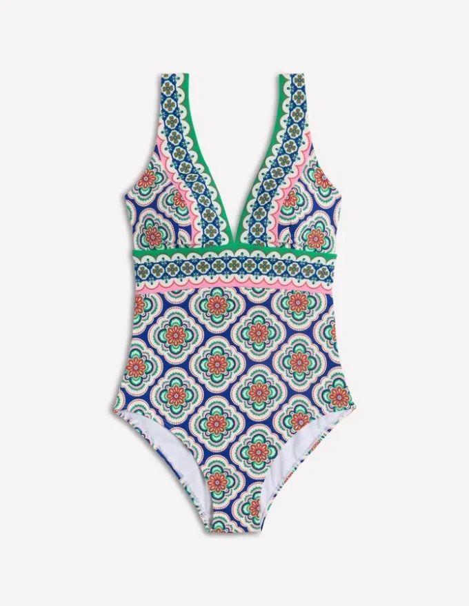 Porto V-neck Swimsuit Bright Blue, Botanic Blush