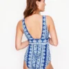 Porto V-neck Swimsuit Bright Blue, Ornate Stripe